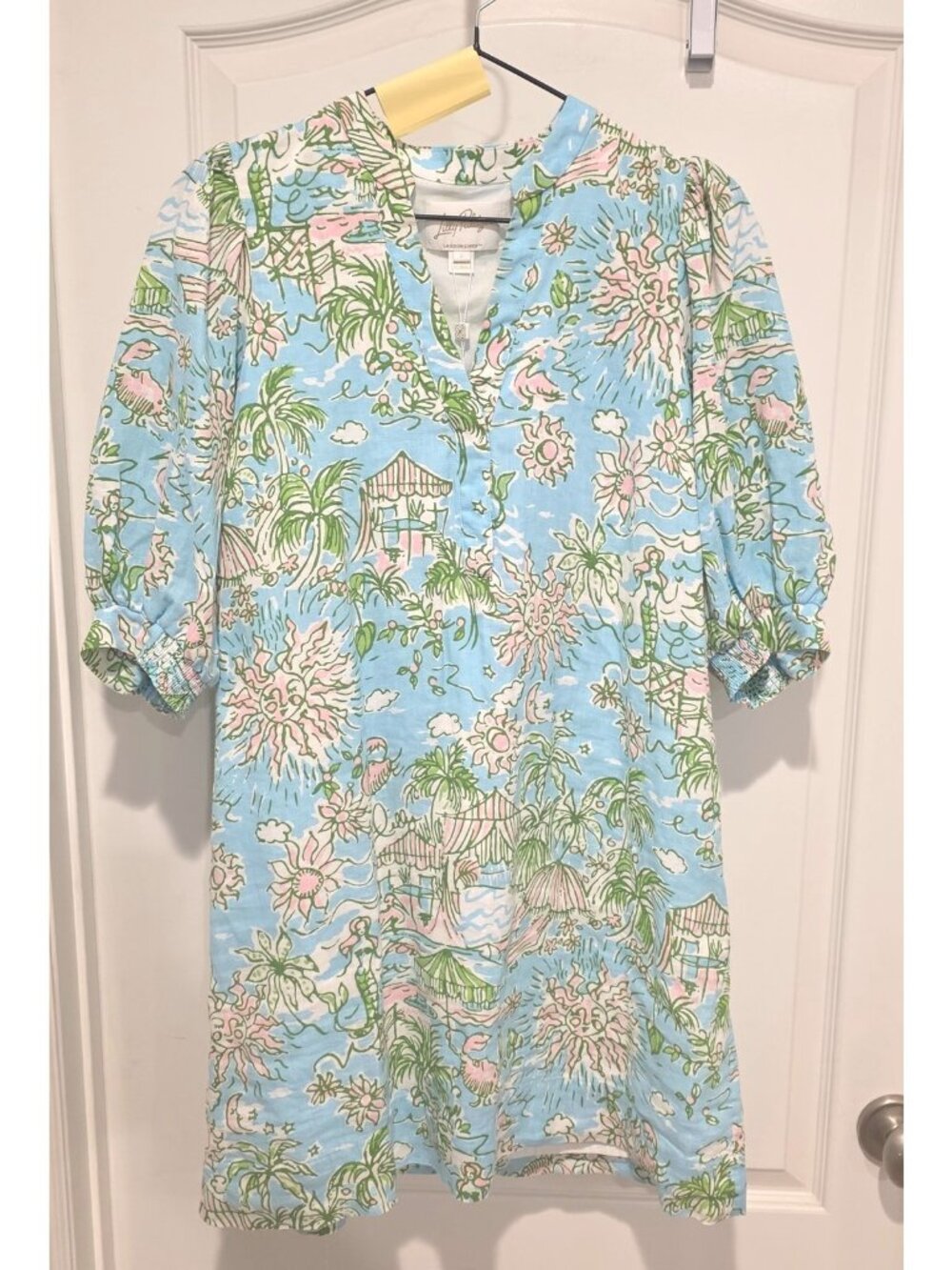 Lilly Pulitzer Womens Elbow Sleeve Dress 6 Sunbathers Paradise Blue Linen NWT - Picture 2 of 4